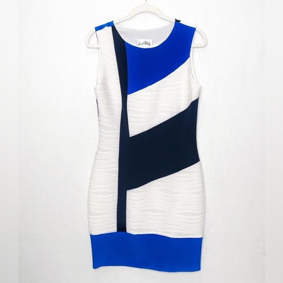 Joseph Ribkoff Silky Knit Diagonal Colour Block Stretch Jersey Dress US Size 10 - Picture 1 of 4